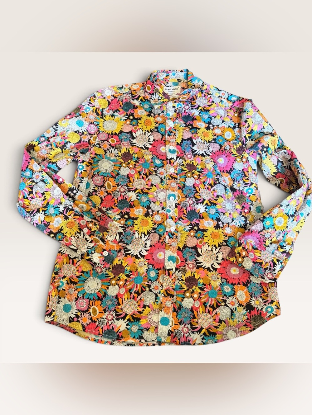 Tunevuse Men’s Small Floral Button Down Shirt Colorful Long Sleeve Regular Fit